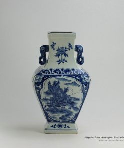 RYUK24_17.4″ Landscape design Blue White Vases with Handles