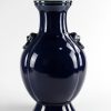 RYUU12_manufacture on line sale dark blue ceramic flower vase with lion head ring