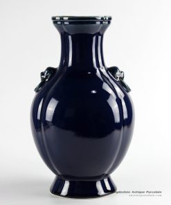 RYUU12_manufacture on line sale dark blue ceramic flower vase with lion head ring