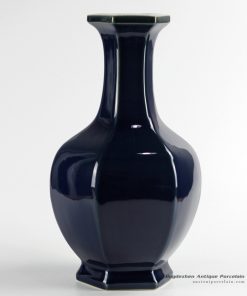 RYUU13_Deep blue smoothly glaze 6 side ceramic flower vase