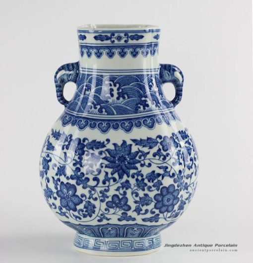 RYUU19_Large size elephant handles blue and white ceramic flower vase