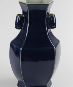 RYUU22_ Indigo blue hexagonal ceramic plain color flower vase