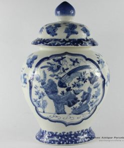 RYUV05_14inch Chinese Blue and White Flower Bird Ceramic Ginger Jar