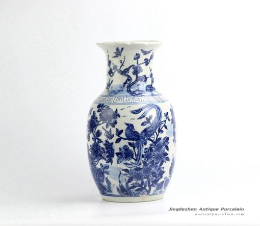 RYUV09-B_Floral pattern hand paint blue and white wax gourd shape ceramic vase