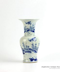 RYXN15-OLD_Hand paint wild goose pattern large open mouth blue and white trumpet vase