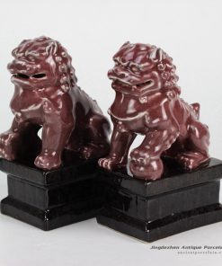 RYXP02-d_Dark red thick glaze ceramic lion statue