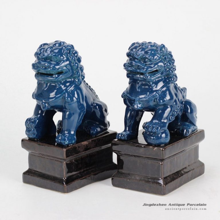 RYXP02-g_Fluid glaze dark blue oriental porcelain lion figurine ...