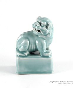 RYXZ13_Celadon green glaze crouching lion porcelain statue online sale