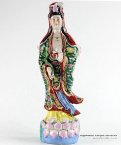 RYXZ15_Famille rose buddism godness Guanyin standing on lotus throne figurine