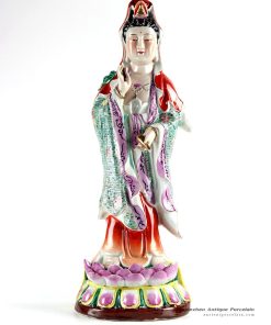 RYXZ16_Standing on lotus throne colored ceramic Avalokiteshvara figurine
