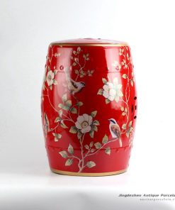 RYYL04_China red bird floral pattern golden line gilded enamel beside table seat