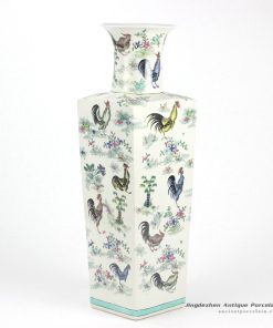 RYYQ02_Rectangular body open mouth hand paint colorful roosters pattern enamel porcelain big vases