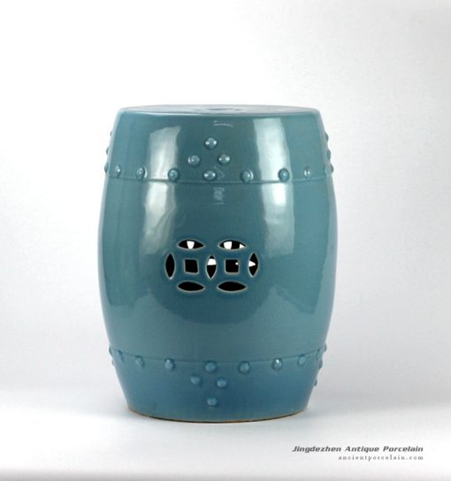 RYYV01-B_Green blue color small crackle glaze ceramic veranda stool