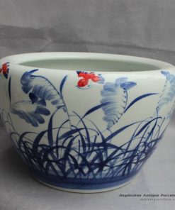 RYYY14_D16″ Blue and white ceramic planter grass design