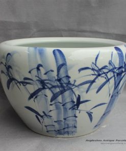 RYYY17_16″ Ceramic blue white planters bamboo design