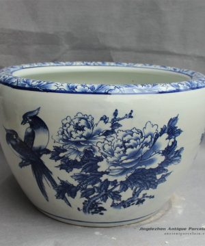 RYYY23_D16.5″ Jingdezhen Blue white ceramic flower bird Bowl