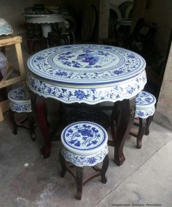 RYYZ12_Hand paint Chinese mandarin couple ducks and lotus pattern wood and ceramic mixed style table and stool