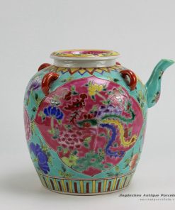 RYZG10_H8.4″ Jingdezhen hand painted pink and green famille rose porcelain oil pot