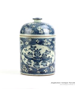 RYZK09_Blue and white hand paint floral pattern ceramic canister jar
