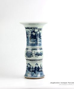 RYZK10_New arrival blue and white hand paint ancient Chinese figure pattern unique ceramic vase