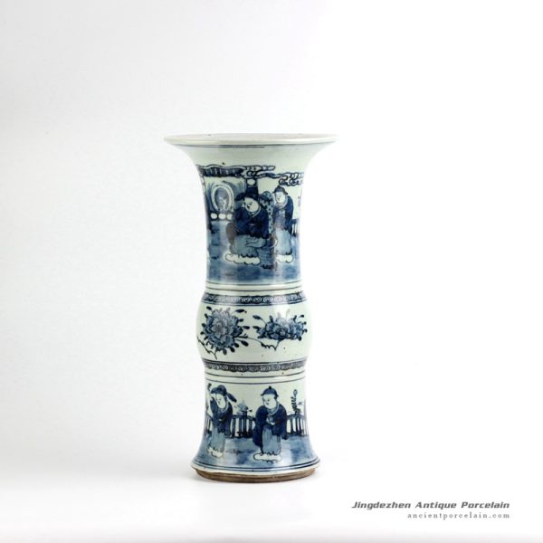 RYZK10_New arrival blue and white hand paint ancient Chinese figure pattern unique ceramic vase