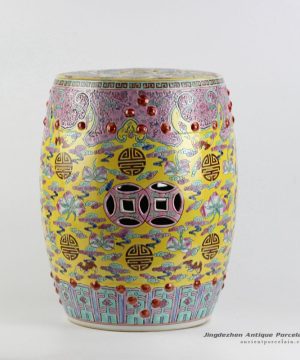 RZAI01_Expensive famille rose hand paint longevity peach pattern Chinese royal Qing Dynasty reproduction drum stool