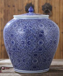 RZAP04-B_Blue and white floral pattern large volume ceramic water jar