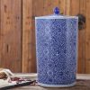 RZAP05-B_Blue and white floral mark vertical tube shape ceramic storage jar