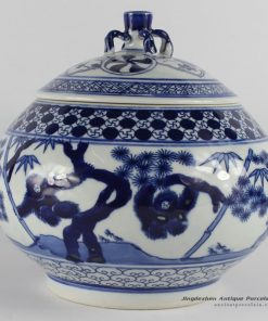 RZB01_H7.6″ jingdezhen hand painted blue and white monkey porcelain Tea Jar