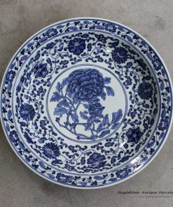 RZBD04_11.8″ hand painted blue white chrysanthemum design porcelain plate
