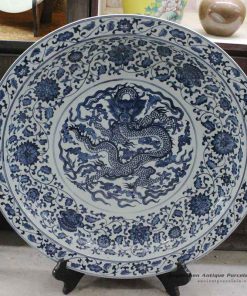 RZBD06_15.7″ hand painted blue white porcelain dragon plate