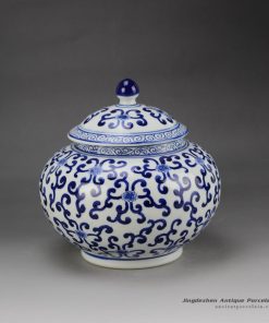 RZBG08-B_Hand paint elegant round belly blue and white chinese porcelain jar with lid