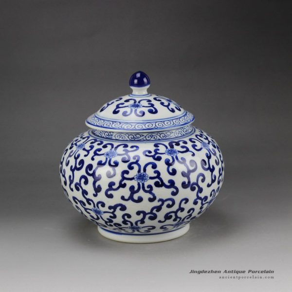 RZBG08-B_Hand paint elegant round belly blue and white chinese porcelain jar with lid