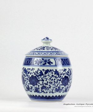 RZBV04_Hand paint blue and white floral pattern porcelain honey jar