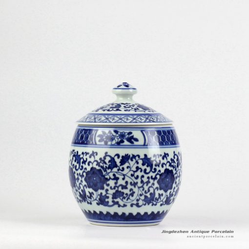 RZBV04_Hand paint blue and white floral pattern porcelain honey jar