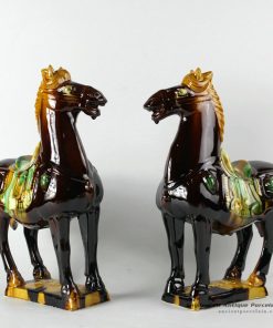RZBX02_13 inch Dark brown Chinese Tang tri-color Horses