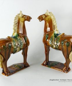 RZBX03_13 inch Brown Chinese Tang tri-color Horses