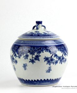 RZBo03_Floral butterfly mark blue and white ceramic storage jar