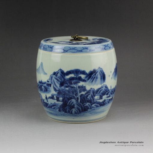RZCC05_Hand paint landscape pattern blue and white ceramic tiny jar