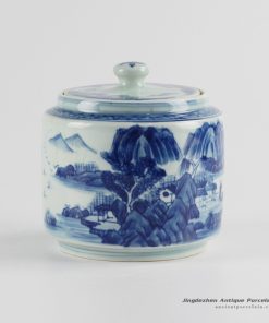 RZCC10_new arrival 2017 blue and white Asian scenic pattern ceramic grocery jar with lid