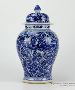 RZCM18_hand paint blue and white floral and phoenix pattern ceramic ginger jar