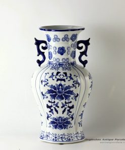 RZCW03_14.5″ Blue and white floral design ceramic vases with handle