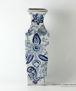 RZCW04_16″ Blue and white floral design crackle ceramic vases