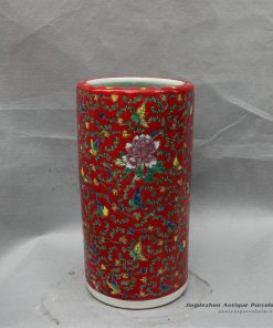 RZCX01_Famille rose floral painted ceramic umbrella stand red