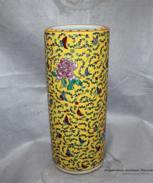 RZCX01_Famille rose floral painted ceramic umbrella stand yellow