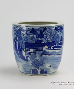 RZDA04-B_D11.3″ Hand Painted Blue White Landscape Flower Pot