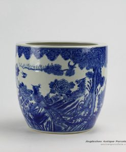 RZDA04_Hand Painted Blue White Phoenix Flower Pot