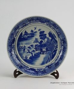 RZDA09_D14″ Hand Painted Blue White Round Porcelain landscape Plate