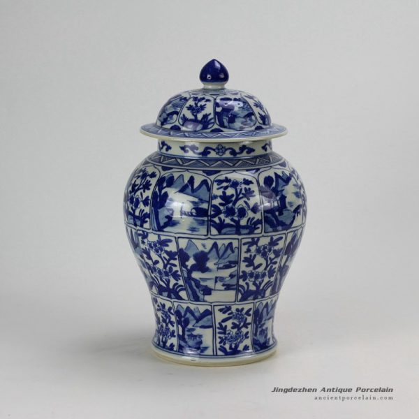 RZDA11_H13.7inch Hand painted blue and white temple jars