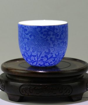 RZDD06_Hand needle painted Jingdezhen porcelain tea cups blue glaze